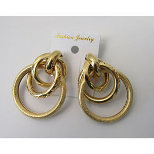 23  Gold 3 Tier Oval Hoop Earrings Frost Dangly Stud Boho Gypsy Round